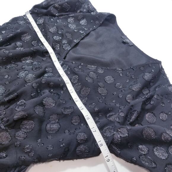 J. Crew Black Polka Metallic Dot Jacquard Blouse V-Neckline Tie Waist - Picture 7 of 13